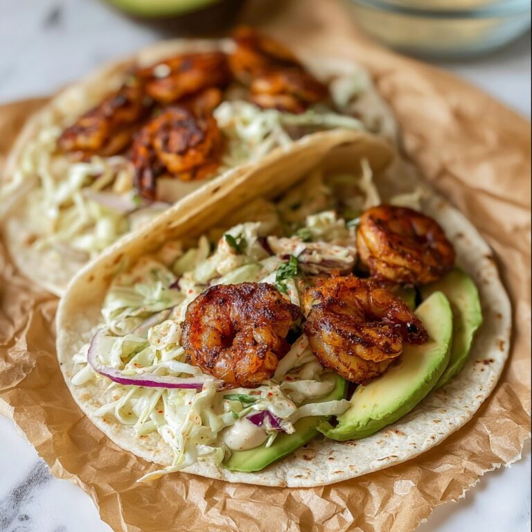 Grilled Shrimp Tacos with Avocado Lime Slaw Recipe