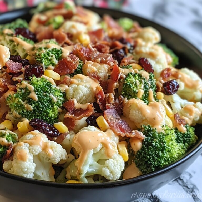 Amish Broccoli Salad with Cauliflower, Turkey Bacon & Raisins Recipe
