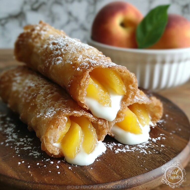 Peach Cobbler Egg Rolls with Cinnamon Sugar Coating and Glaze Recipe