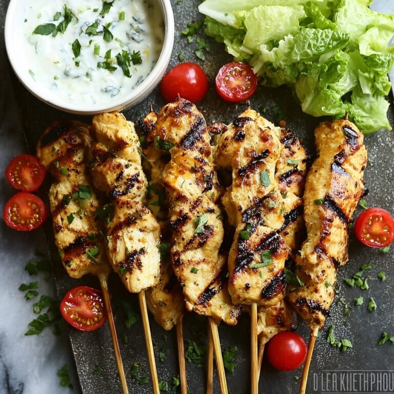 Grilled Chicken Souvlaki with Tzatziki and Fresh Veggies Recipe