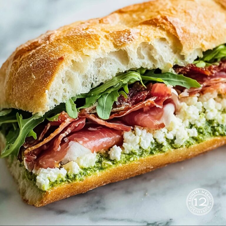Italian Focaccia Sandwich with Pesto, Burrata, Prosciutto, and Salami Recipe